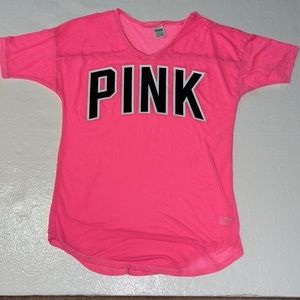 Pink V neck Distressed tee